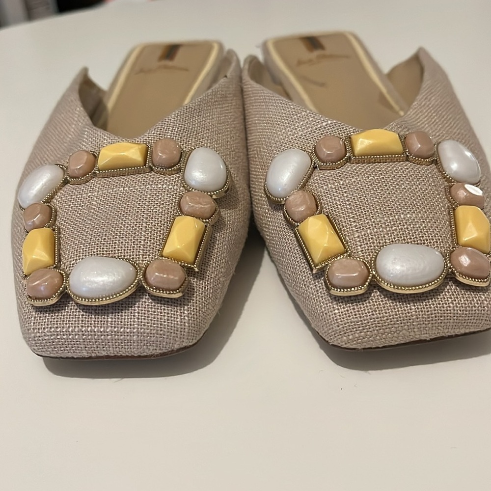 Sam Edelman Beige Mules with Yellow and White Accents